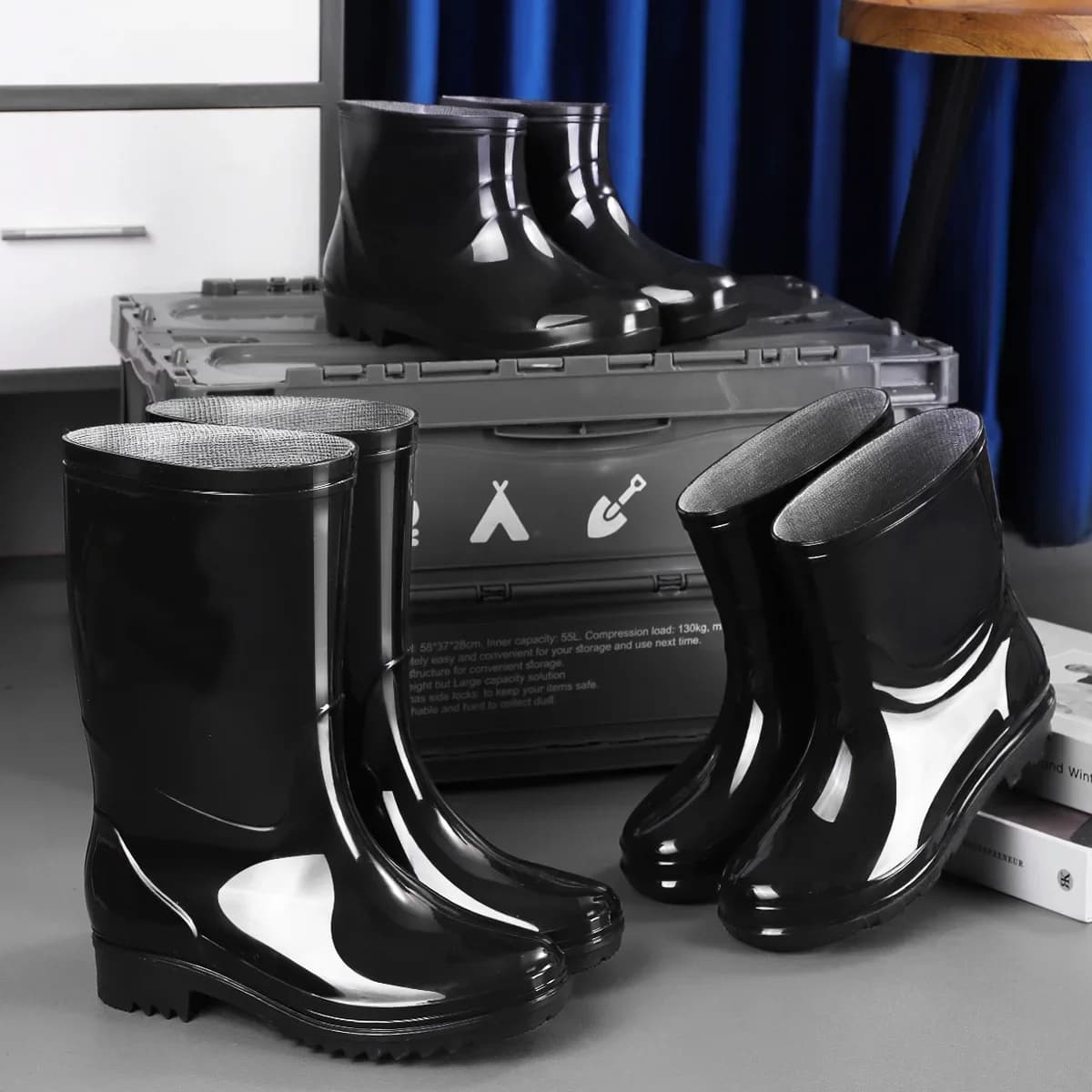 Bottes de pluie homme tube long épaissi imperméables extérieur anti-dérapage doublure polaire chaudes