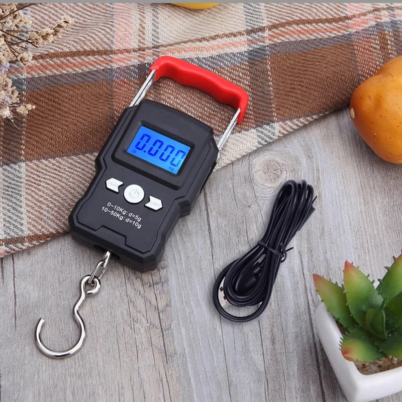 Balance de pêche portable 50Kg/5g LCD - Balance numérique suspendue pour bagages et voyage