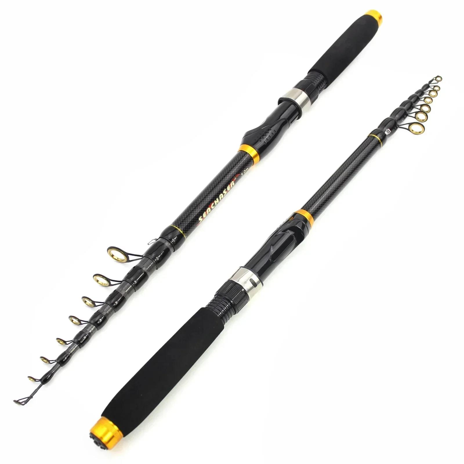 Canne pêche télescopique portable 1.8m-3.6m fibre carbone pour carpe truite et pêche plage