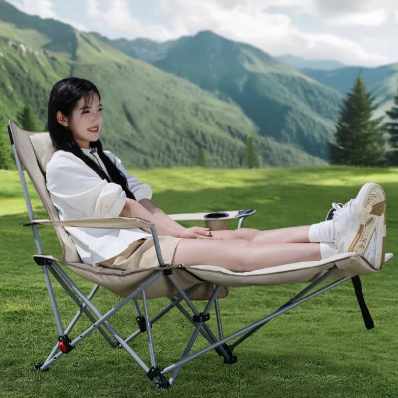 Transat pliant portable camping avec dossier réglable et siège rembourré coton pour voyage plage pêche extérieur