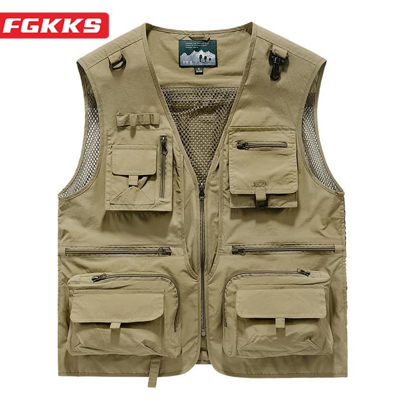 Veste de pêche respirante homme avec multiples poches pour le loisir en extérieur