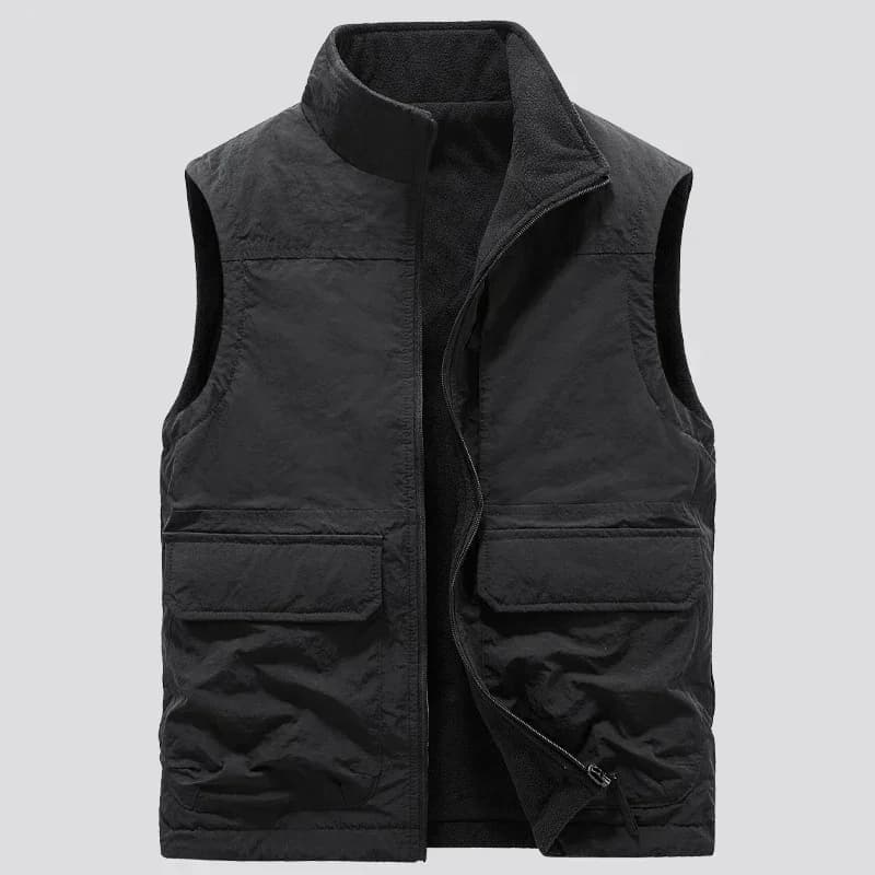 Veston réversible sans manches pour hommes - Veste d'hiver épaisse en polaire cargo coupe-vent mode travail