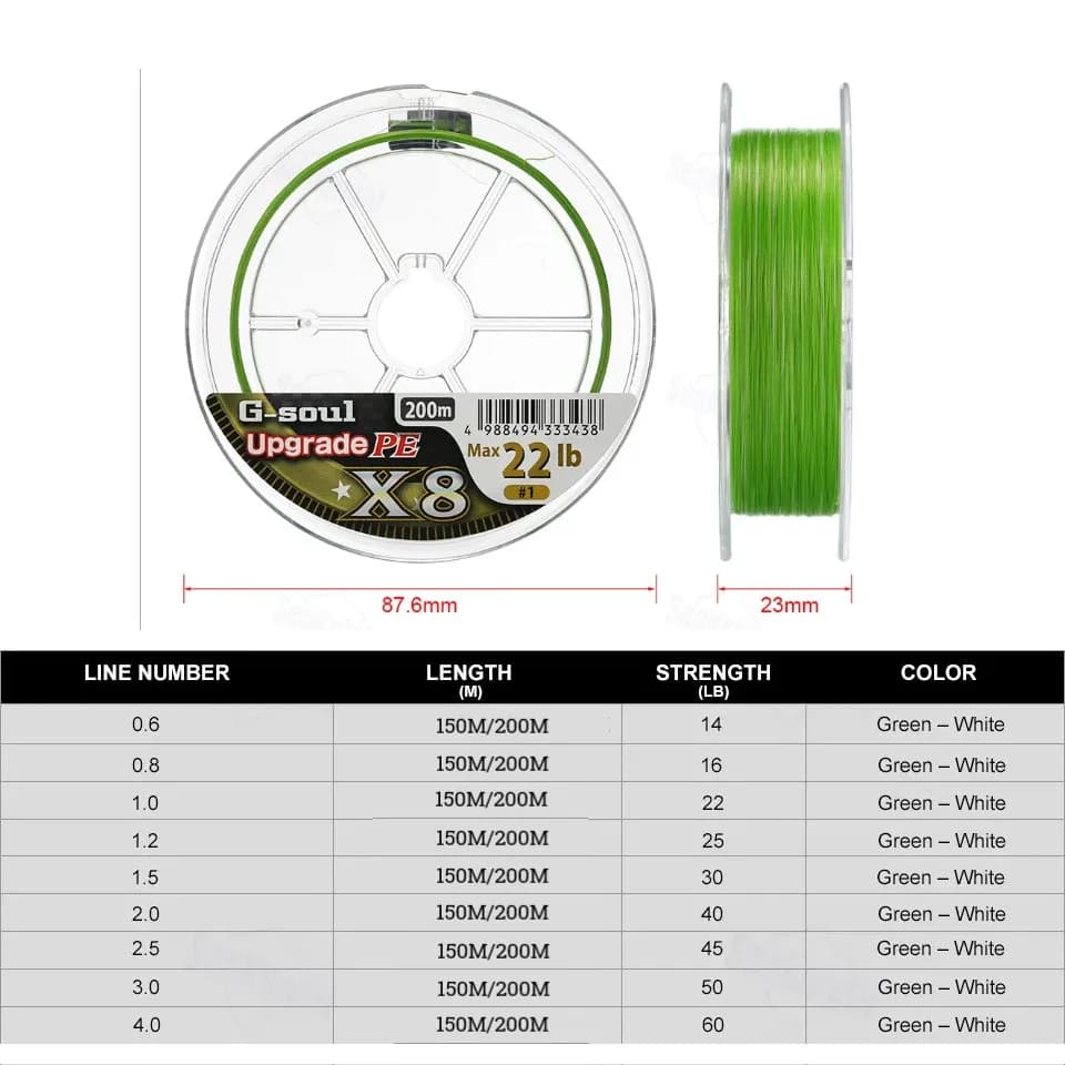 YGK G-SOUL X8 PE tressée 8 brins 200M - multifilament japonais ultra-sensible et durable