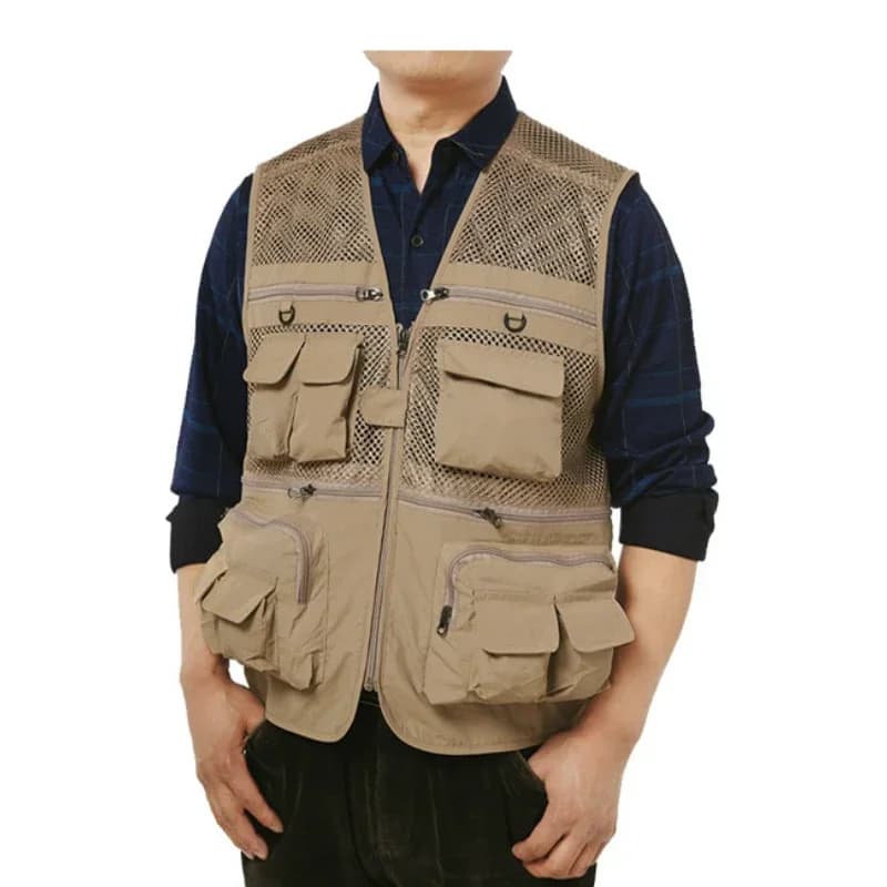 Veste de pêche respirante séchage rapide multi-poches couleur vert armée pour randonnée et photographie