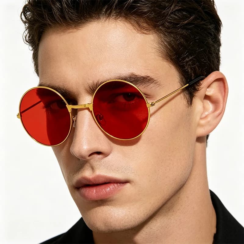 Lunettes de soleil vintage rondes homme femme - Design océan rouge jaune pour pêcheurs élégants
