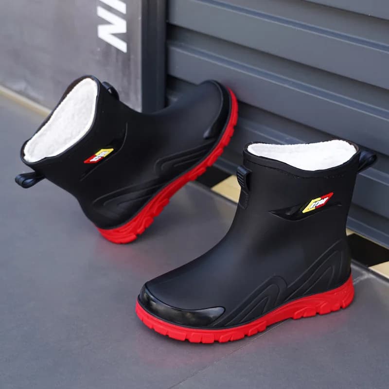 Bottes de pluie homme hiver doublées polaire imperméables extérieur chaudes étanches travail anti-dérapage