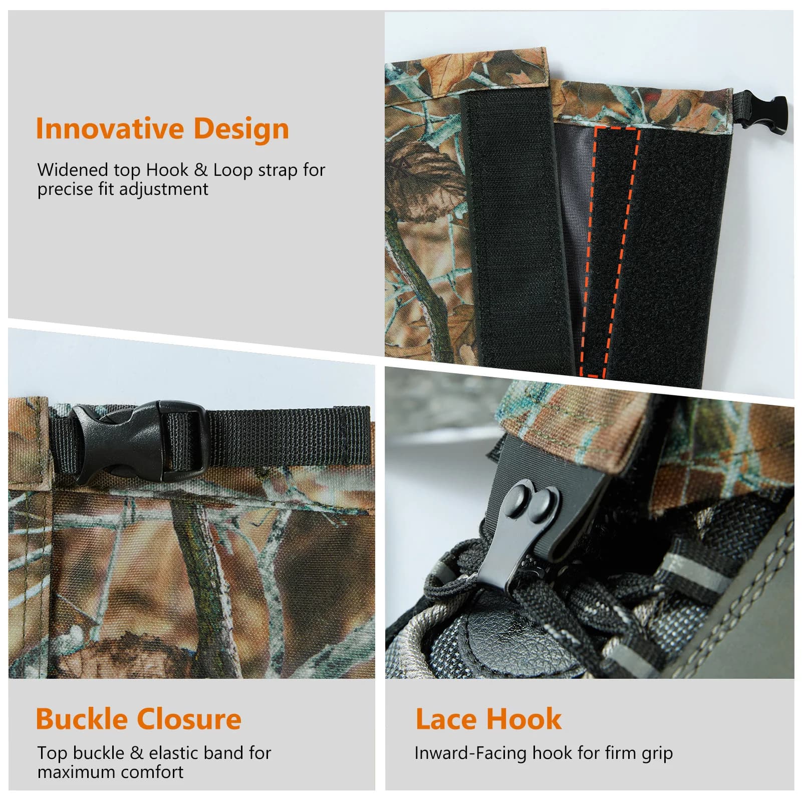 Guêtres de chasse camouflage imperméables BASSDASH avec semelles amovibles pour randonnée pêche