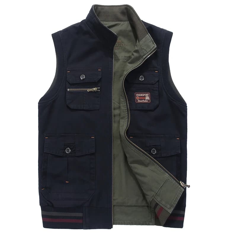 Veste coton homme 8XL automne multi-poches - Veste sans manches pour photographe casual grande taille