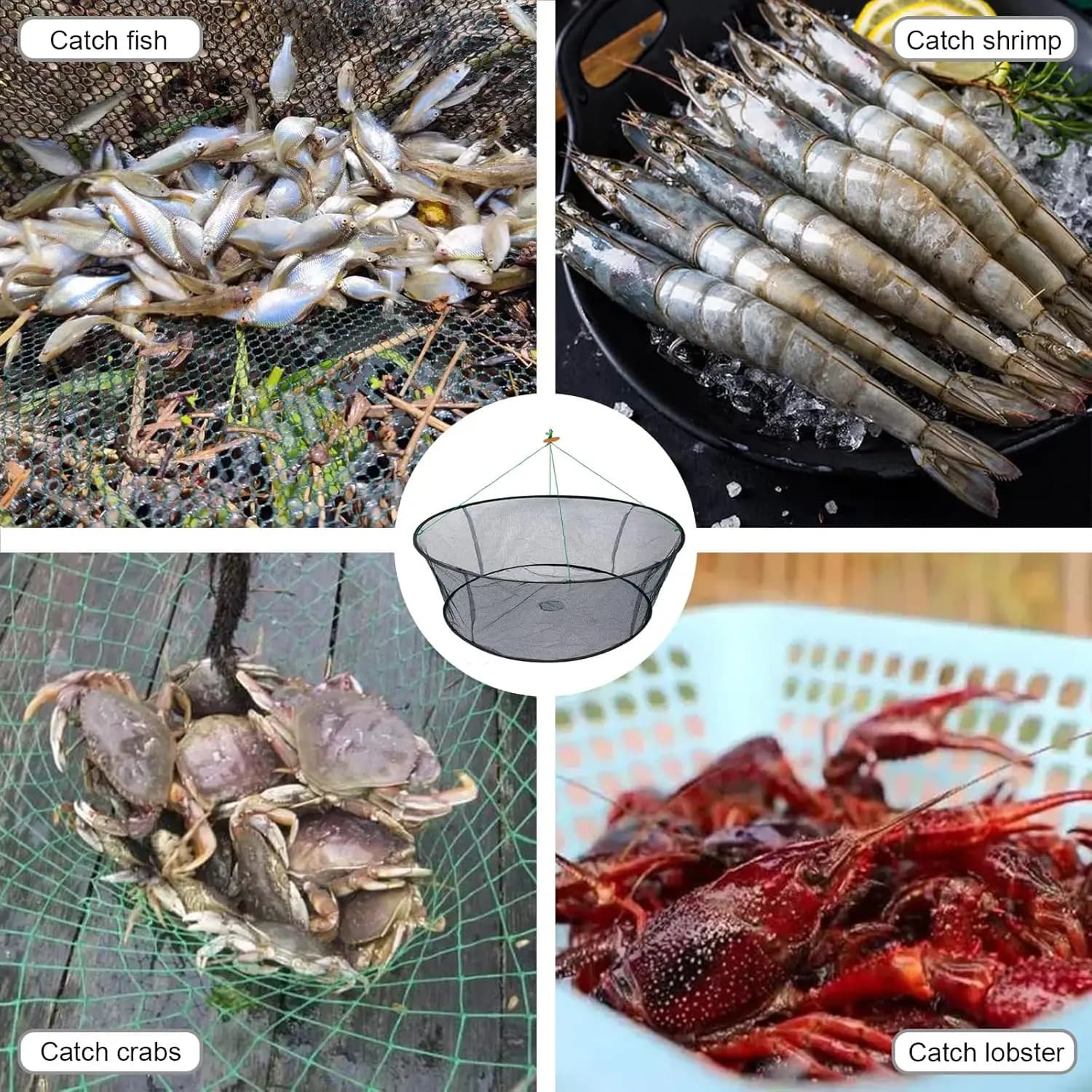 Filet de pêche pliable grand modèle 80/100 cm pour écrevisses, crevettes et appâts - Réservoir, étang, extérieur