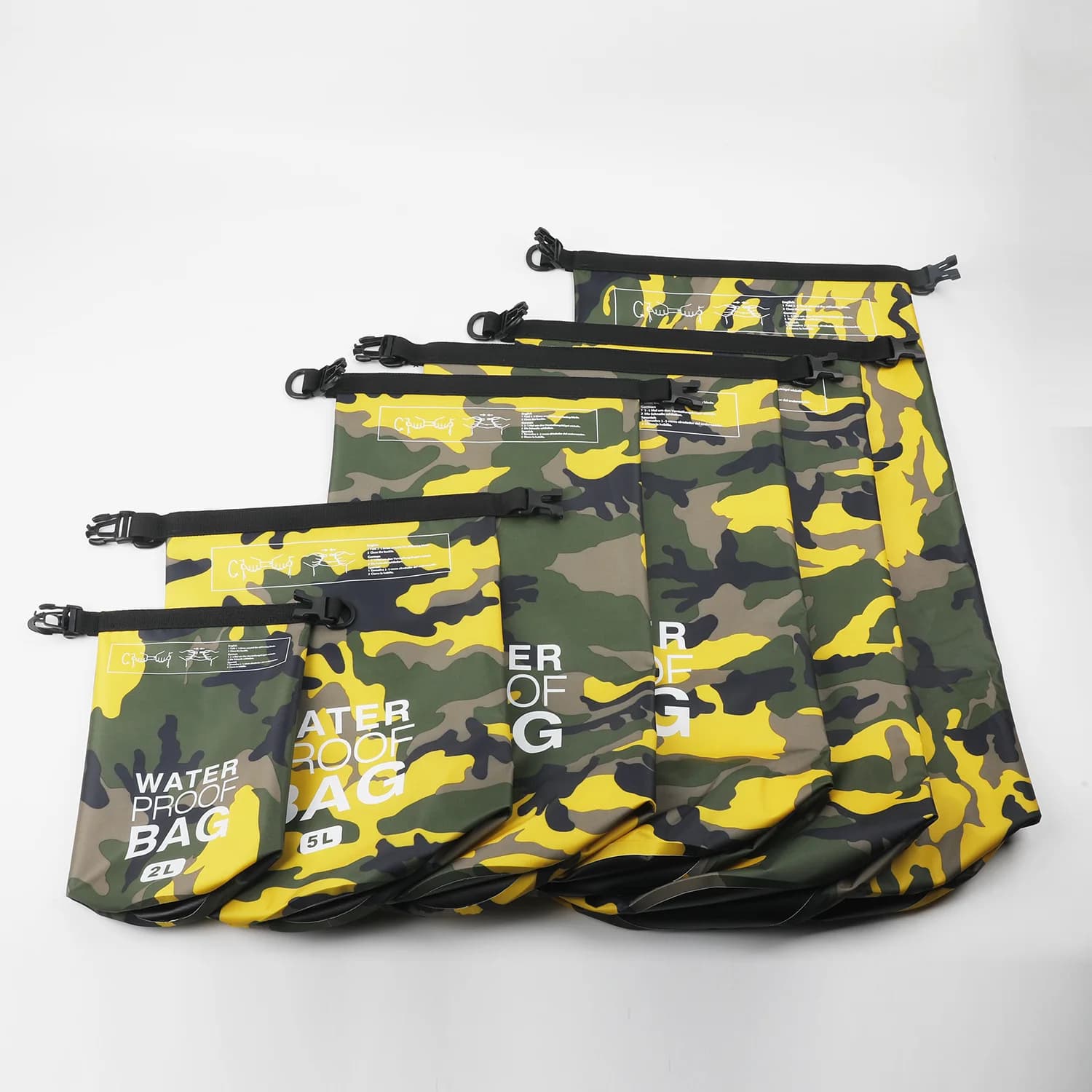 Sac étanche camouflage 2L à 30L pour rafting plongée randonnée aquatique et pêche