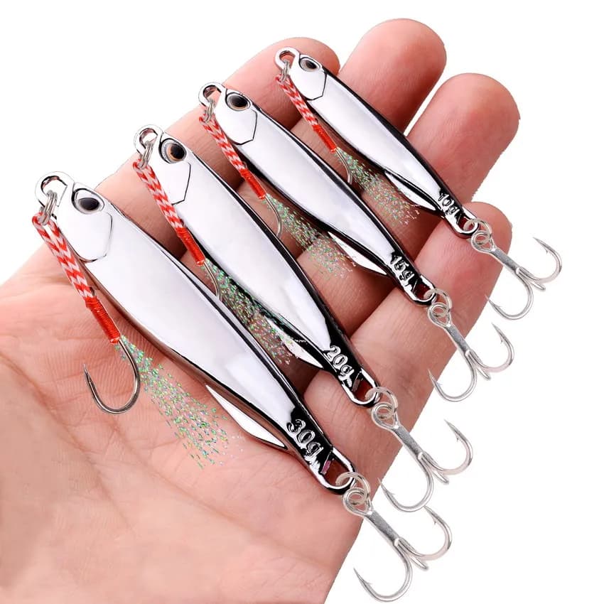 Set de 10 cuillères métal 10-40g - Jig casting pour pêche du bar en mer et carnassiers