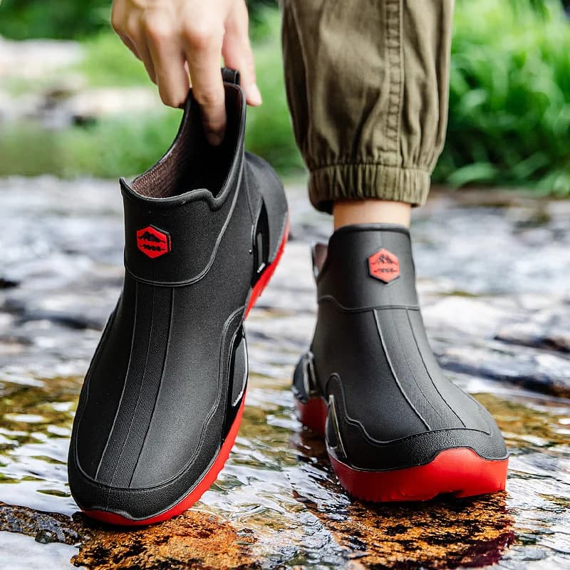 Bottes caoutchouc noires courtes homme antidérapantes résistantes pour pêche équitation extérieur