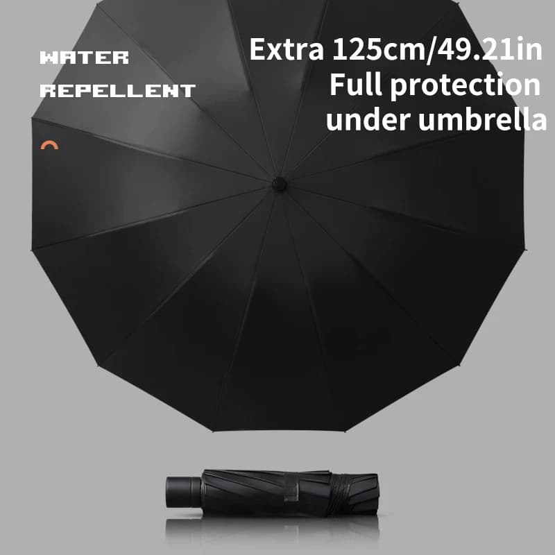 Grand parapluie pliable noir 12 baleines renforcées protection solaire robuste mixte manuel
