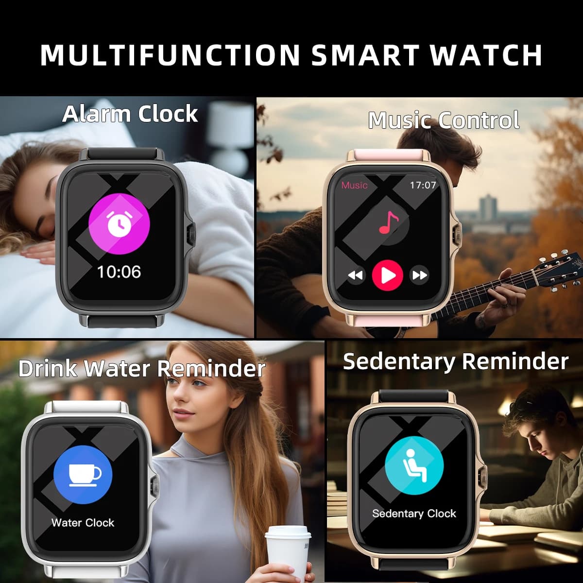 Montre connectée étanche 1.83" réponse messages appels monitoring sommeil podomètre alertes iPhone Android