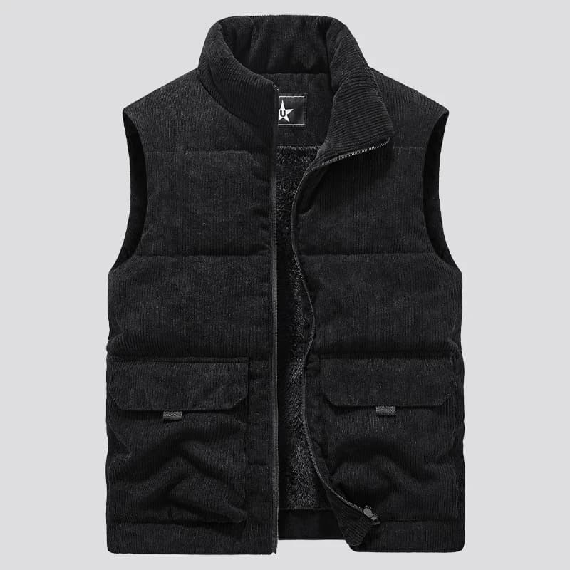 Veste polaire homme sans manches hiver col officier épaisse pour pêche en extérieur