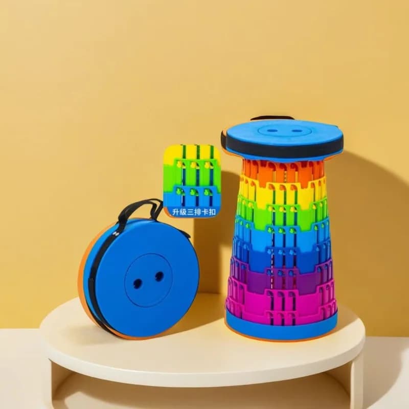 Tabouret pliant portable rétractable arc-en-ciel bleu - Chaise de pêche extensible pour maison et extérieur