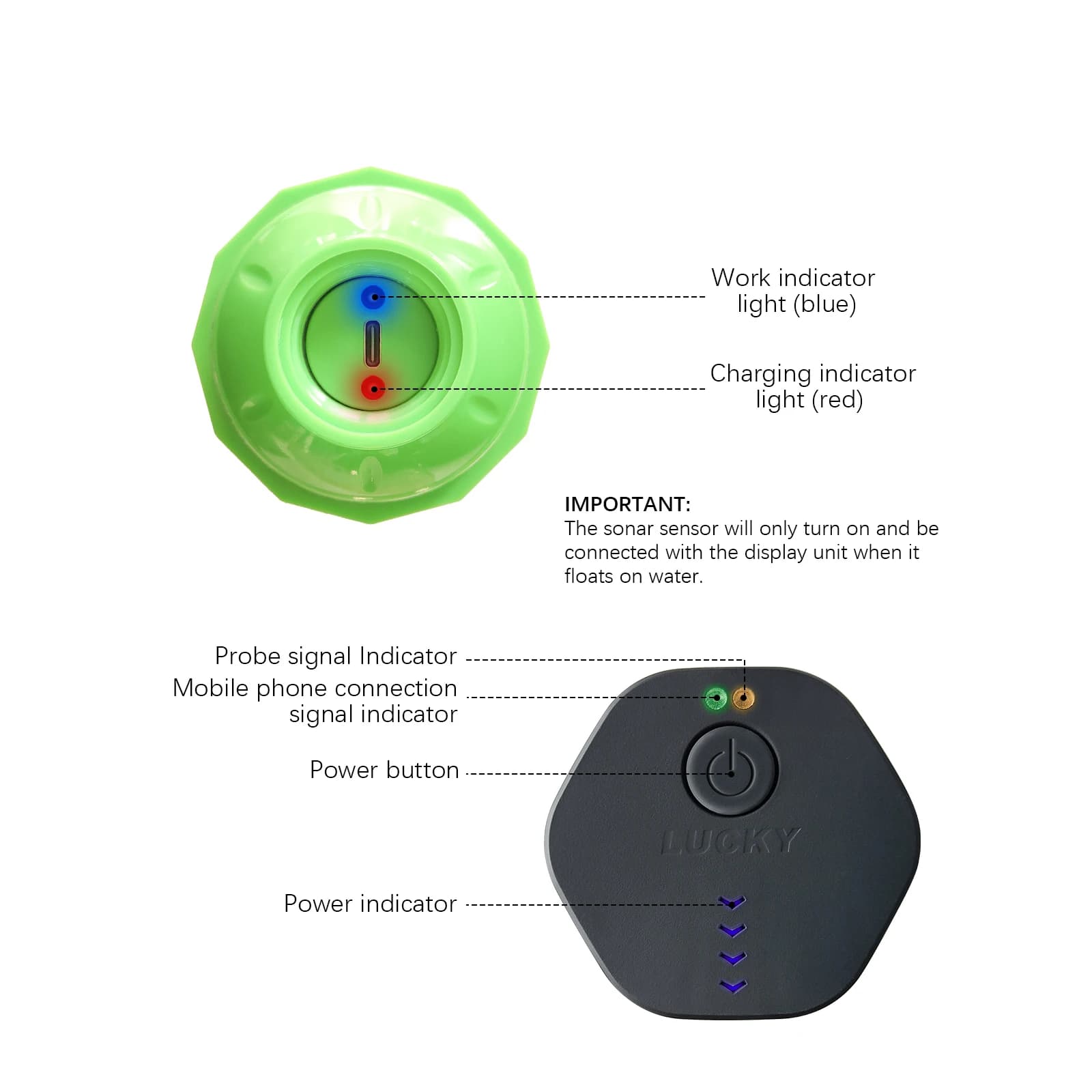 Détecteur poissons intelligent Lucky WiFi 120m portée 45m profondeur iOS Android sans fil portable