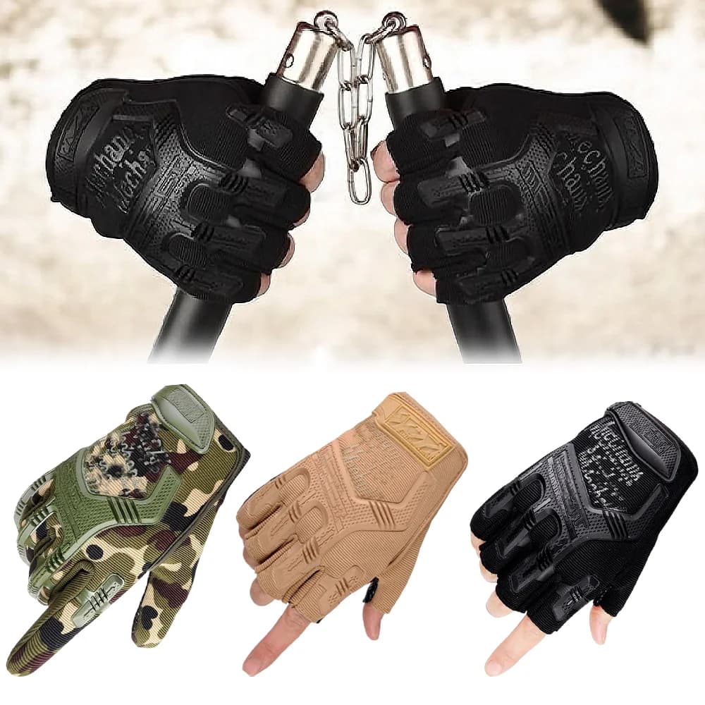 Gants tactiques coupe-vent hiver pêche chasse - mi-doigts écran tactile vélo protection main