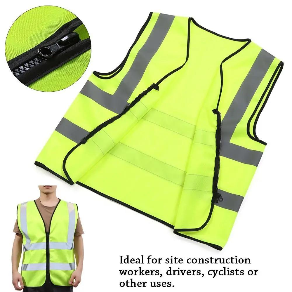 Veste sécurité haute visibilité pêche - Bandes réfléchissantes avant zip - Uniforme entrepôt pêche