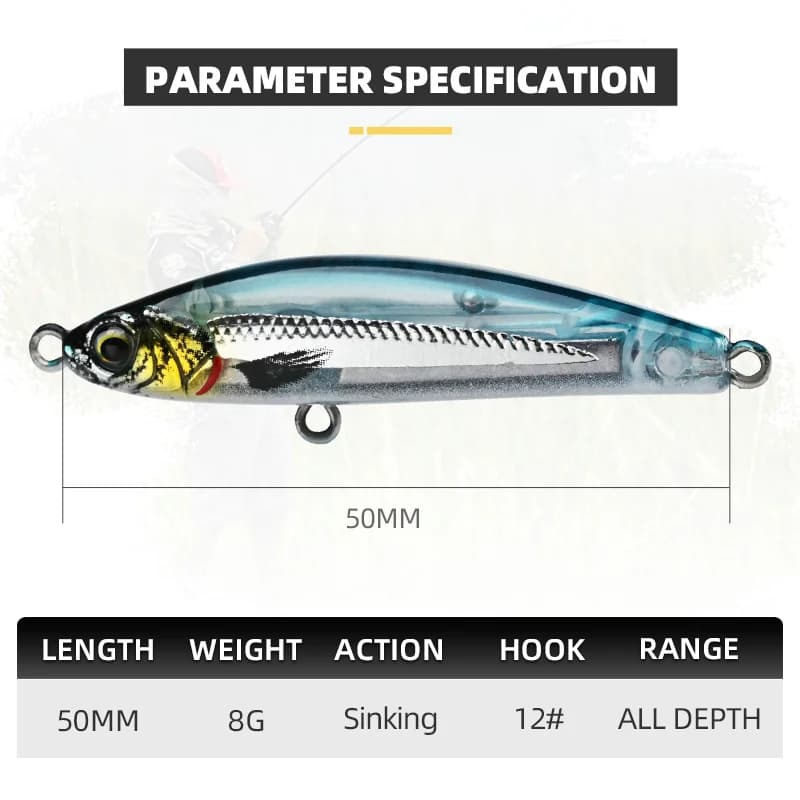 Leurre sinking pencil BLUX EXILE 50 50mm/8g - stickbait plombé minnow sans bavette pour mer