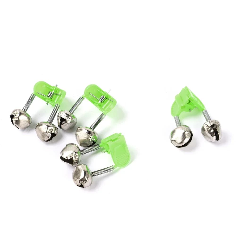 Lot 10 cloches vertes métal pour canne pêche avec clips pince accessoire extérieur pêche carpe