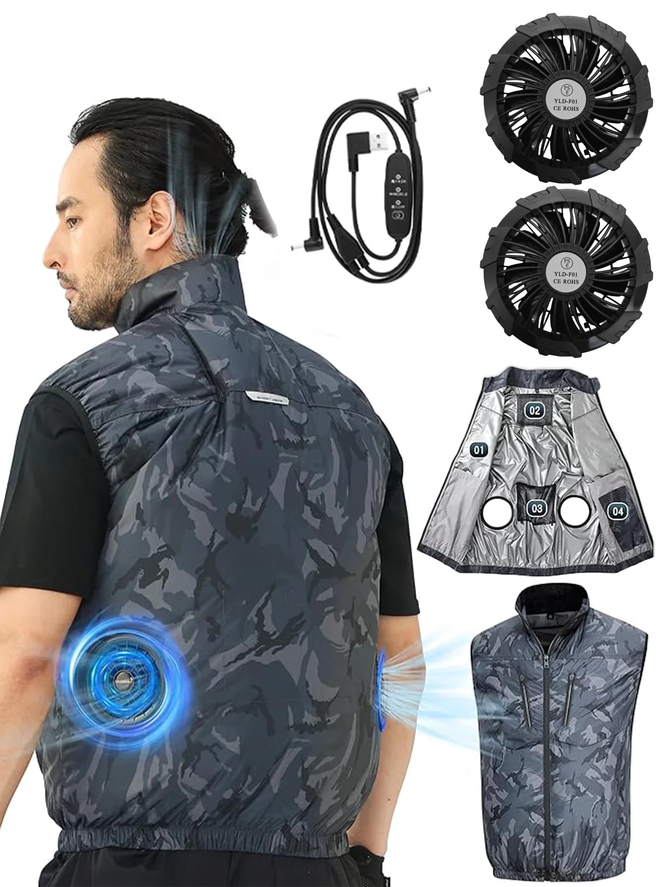 Veste rafraîchissante USB camouflage été - Veste ventilée rechargeable pour sport et travail