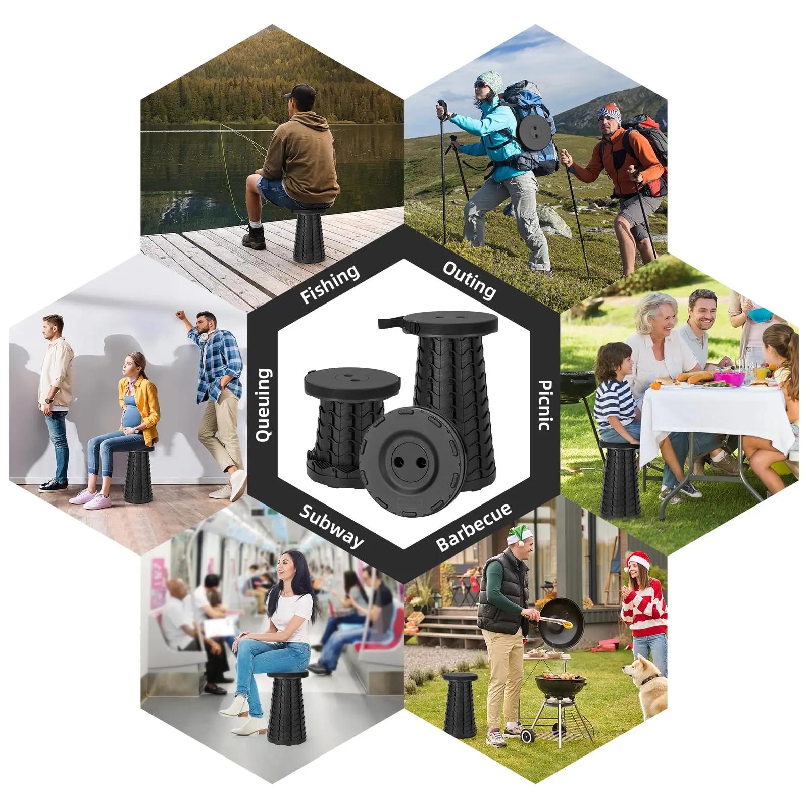 Tabouret télescopique pliant hauteur réglable pêche - Siège portable pour camping et sorties extérieures