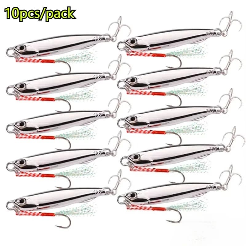 Pack 10 leurres métal jig 20g 30g 40g argentés - Appâts de pêche pour bar en eau salée et carnassiers