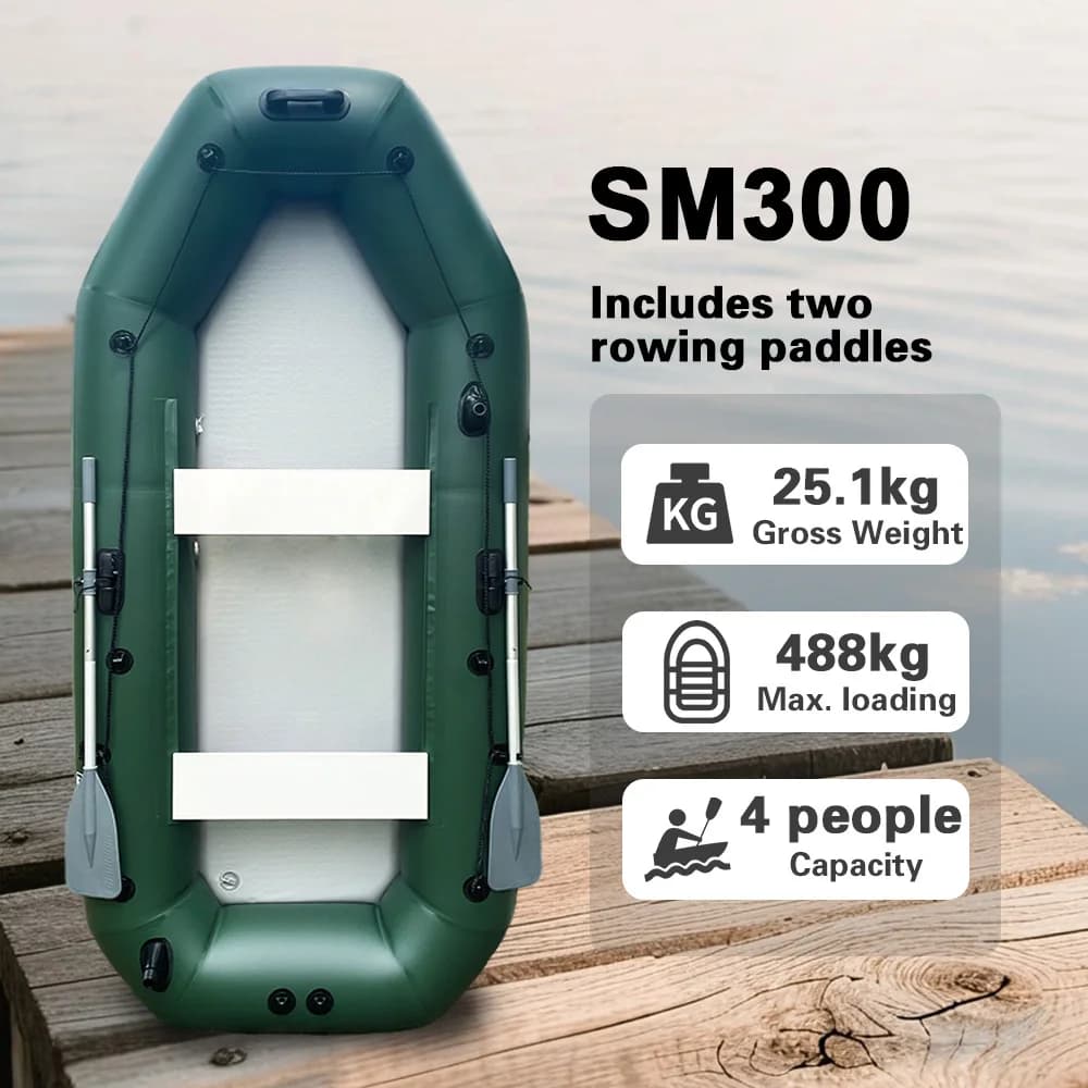 Bateau à rames gonflable PVC 3m pour famille - Kayak pêche et sports nautiques avec accessoires inclus