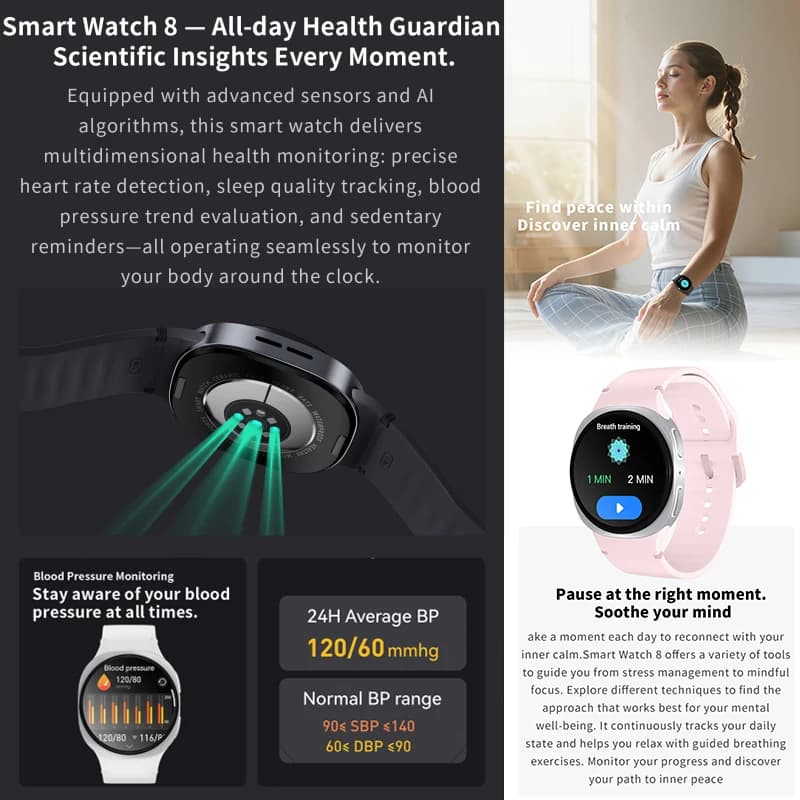 Montre connectée 8 Mini 2025 GPS AMOLED étanche - Smartwatch santé sport appels Bluetooth pour hommes femmes