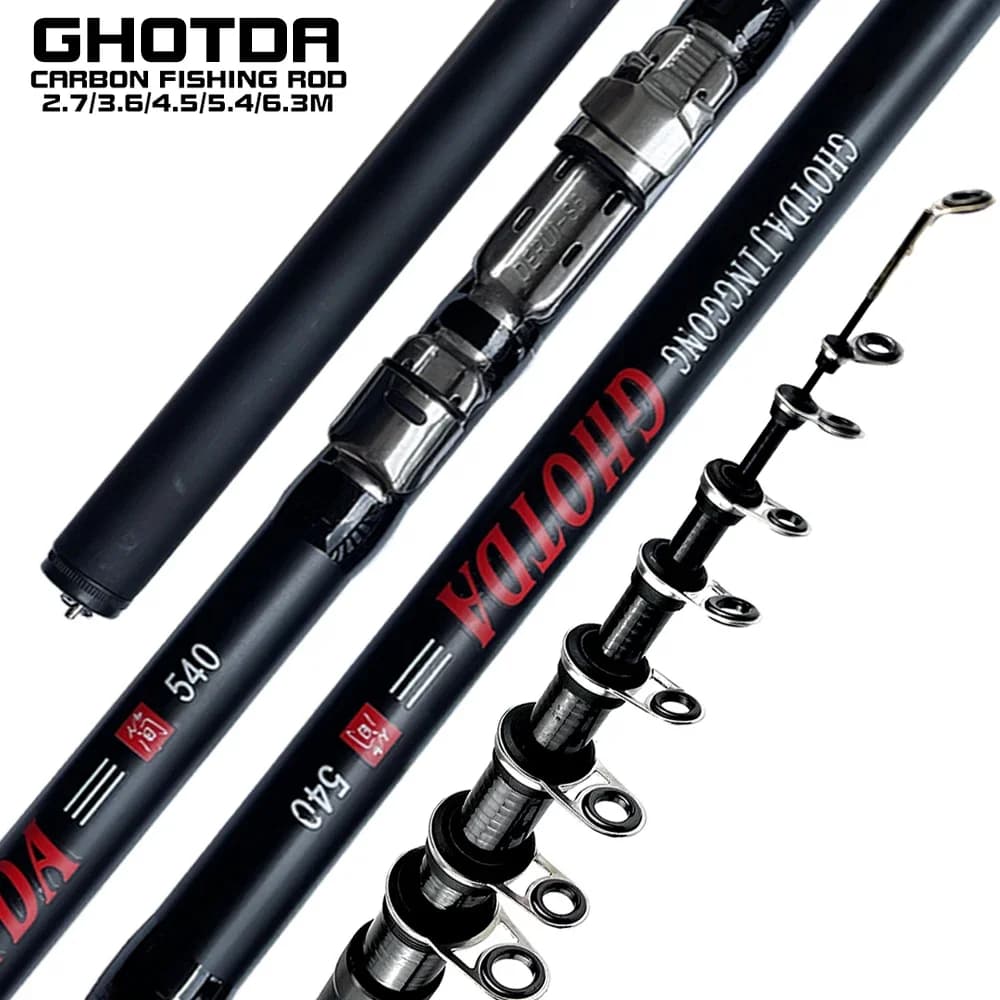Canne rock fishing GHOTDA carbone télescopique 2.7-6.3m pour pêche sur rochers en mer - Canne spinning océan