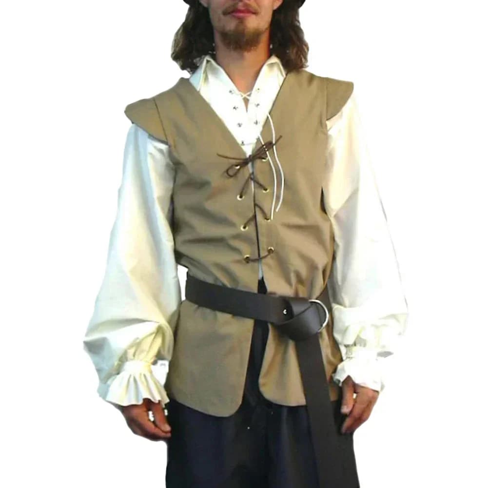 Gilet sans manches homme style pirate médiéval en suède, avec bretelles et décolleté en V, veston vintage loose