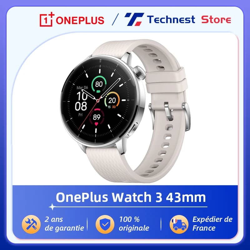 OnePlus Watch 3 Version Globale - Écran AMOLED 1.37", Snapdragon W5, Autonomie 60h Montre Connectée Haut de Gamme