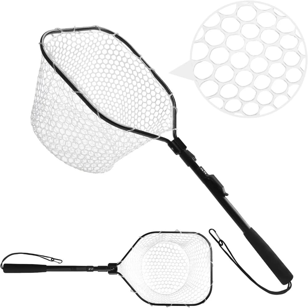 Filet de réception pêche à la mouche maille caoutchouc douce léger portable avec manche aluminium