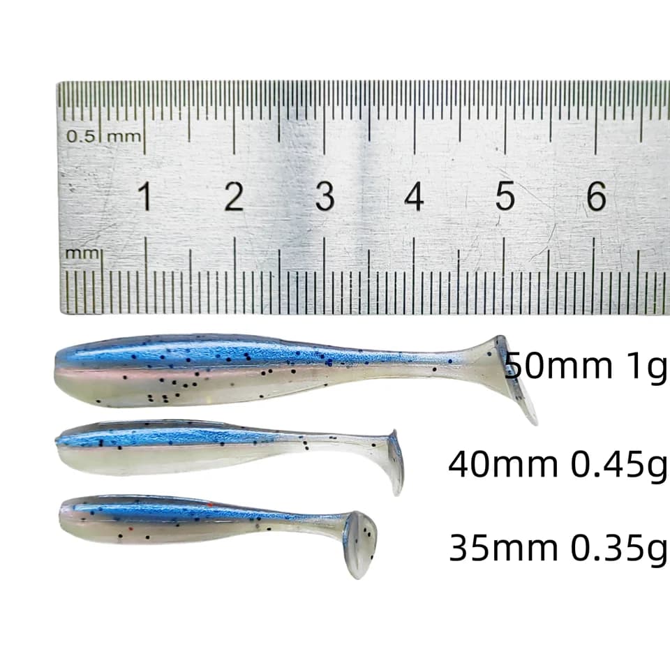 Leurre Souple Micro 50 Pièces 35mm T-tail pour Bass et Brochet, Appât Artificiel 0.35g Pêche aux Leurres