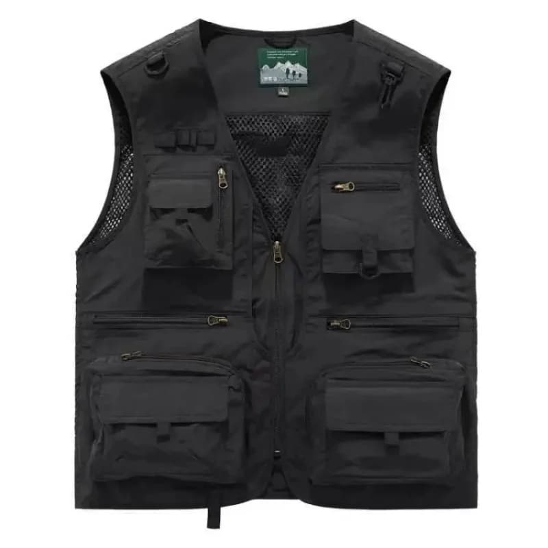 Veste technique pêche sans manches homme 6XL, 14 poches mesh aération pour randonnée et photographie