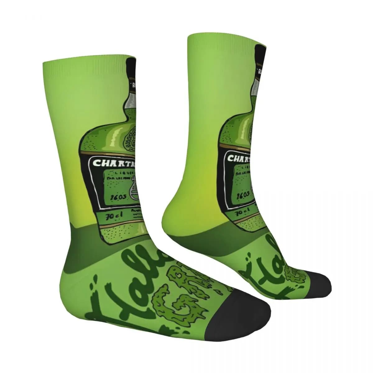 Chaussettes Chartreuse Vert Peinture à l'Huille Liqueur Française Drôle Cadeau Original Antidérapantes