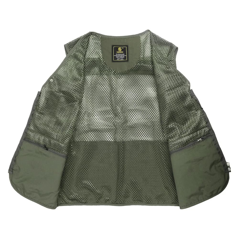 Veste de pêche respirante en mesh avec poches zippées pour activités extérieures été
