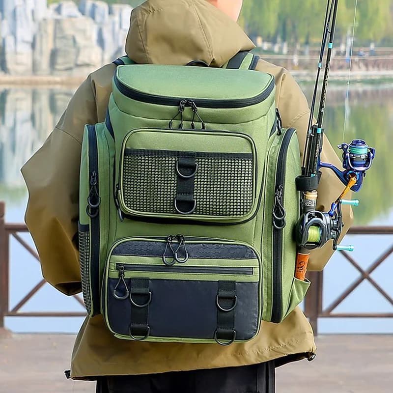 Sac de pêche 50L avec porte-cannes sac poitrine organisation leurres rangement sac à dos camping randonnée