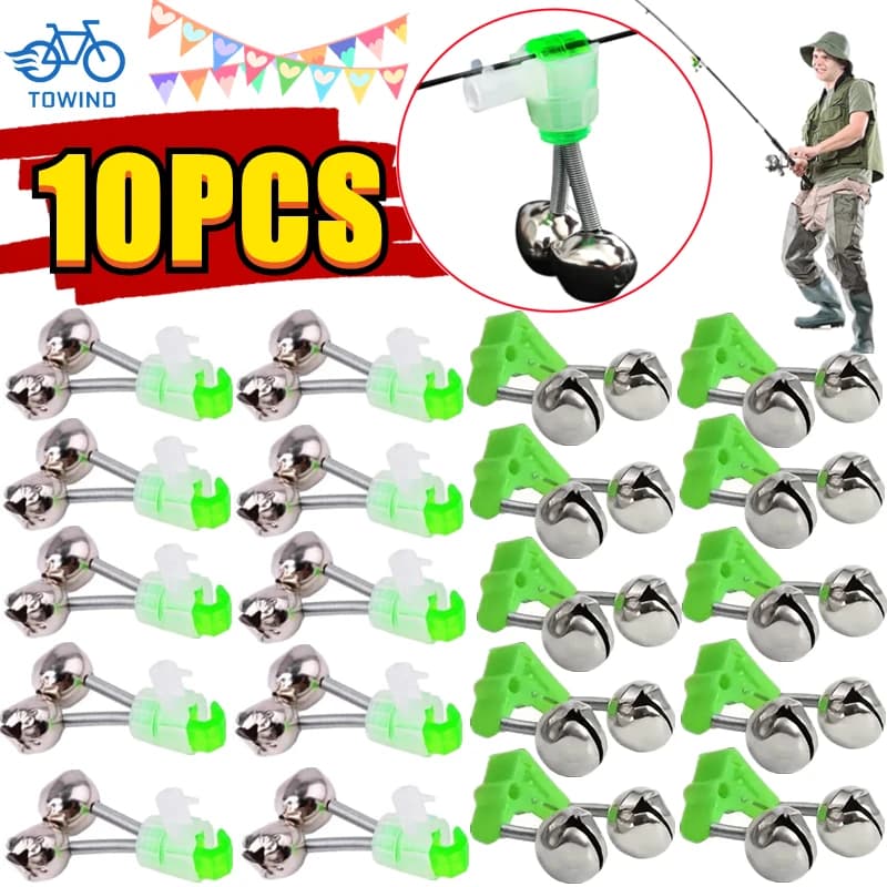 1 à 10 cloches de pêche ABS vert pour cannes, clips et indicateurs de touches extérieur