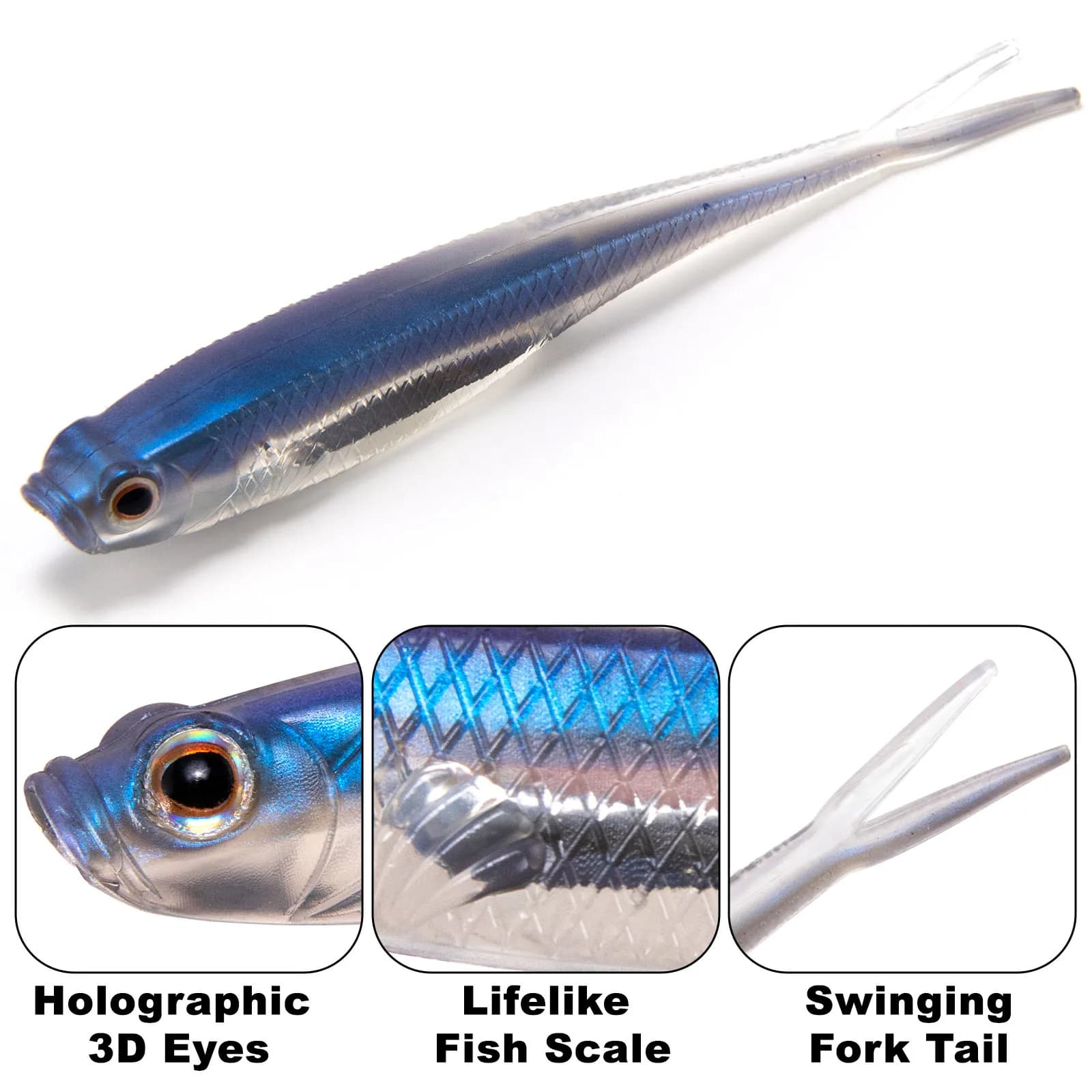 Leurres souples Dr.Fish Fork Tail 5-6 pièces pour drop shot - Appât sans-herbe pour truite perche sandre