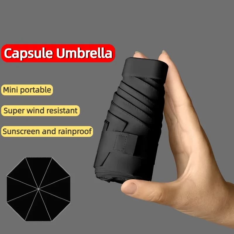 Mini parapluie ultra compact noir poche - double usage soleil pluie léger voyage pêche hommes femmes