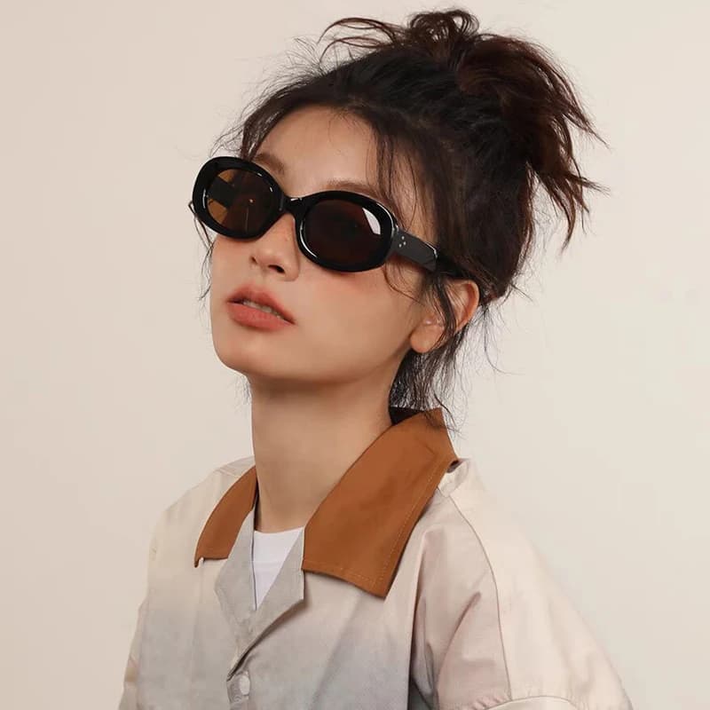 Lunettes de soleil ovales pêche femme Y2K vintage UV400 petit format randonnée style street photo