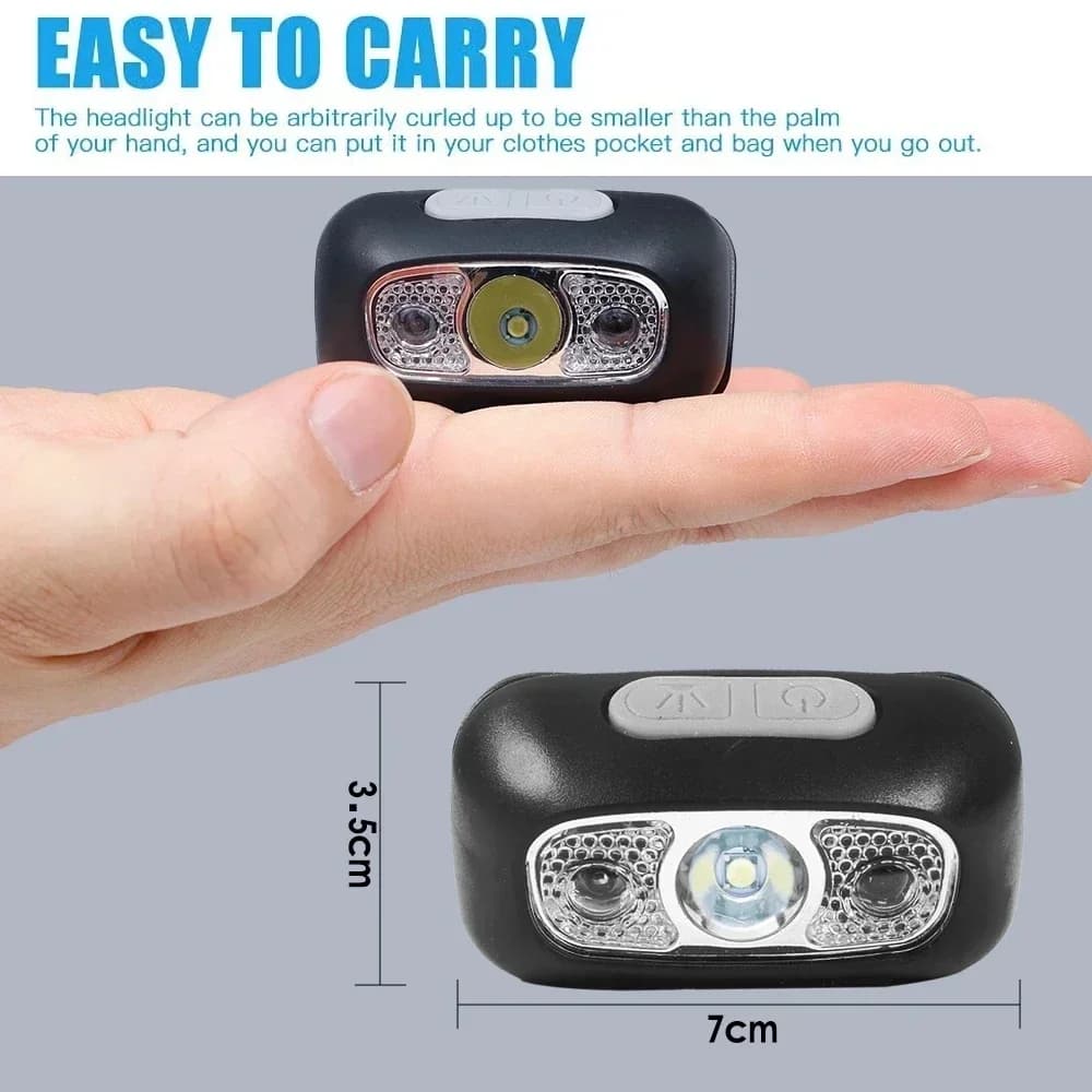 Lampe frontale LED mini rechargeable USB pêche nocturne détection vague camping lampe de pêche