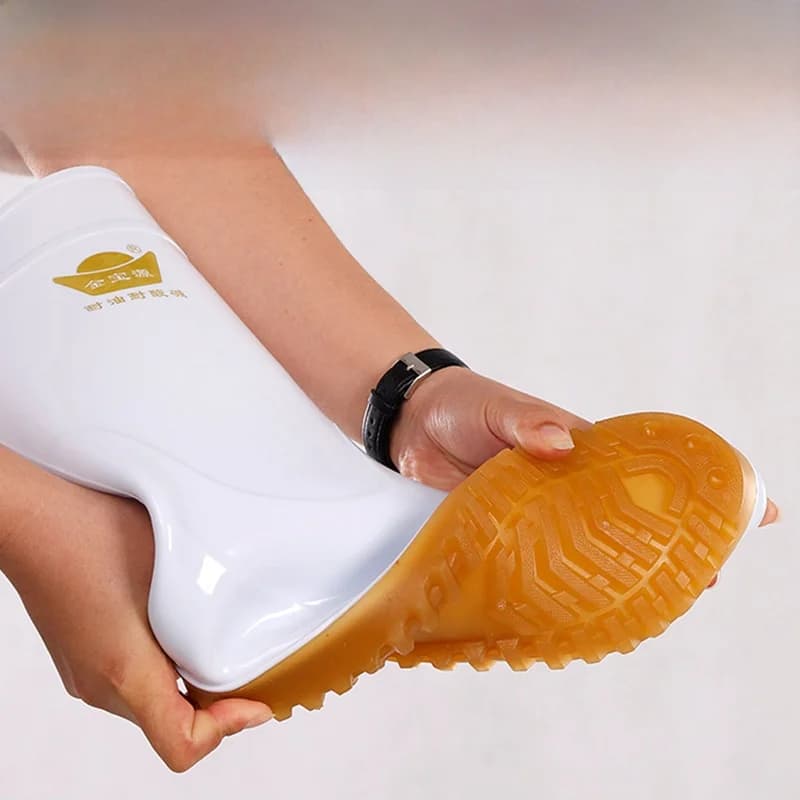 Bottes de pluie cuisine épaisses en tendon de vache grade alimentaire antidérapantes blanc mi-mollet