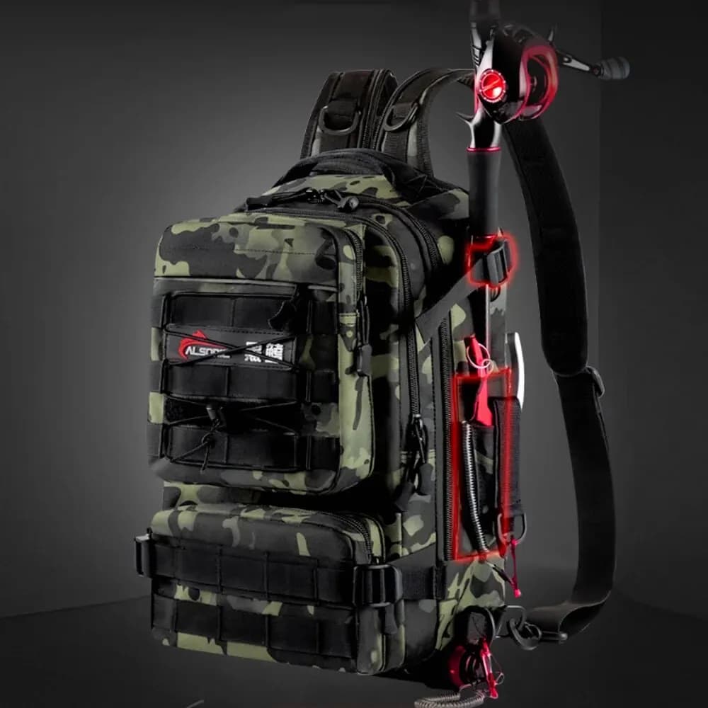 Sac à dos homme rangement leurres pêche avec porte-canne - Équipement pêche, randonnée, camping