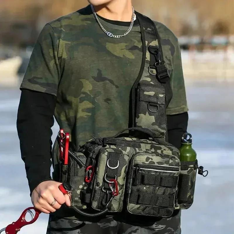 Sac pêche grande capacité 3 en 1 épaule ceinture bandoulière - Sac rangement cannes boîte appâts