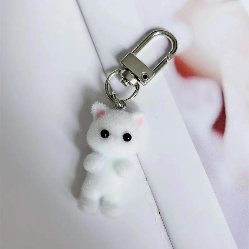 Porte-clés chat mignon flocking 3D - Charme téléphone et sac décoratif cadeau original
