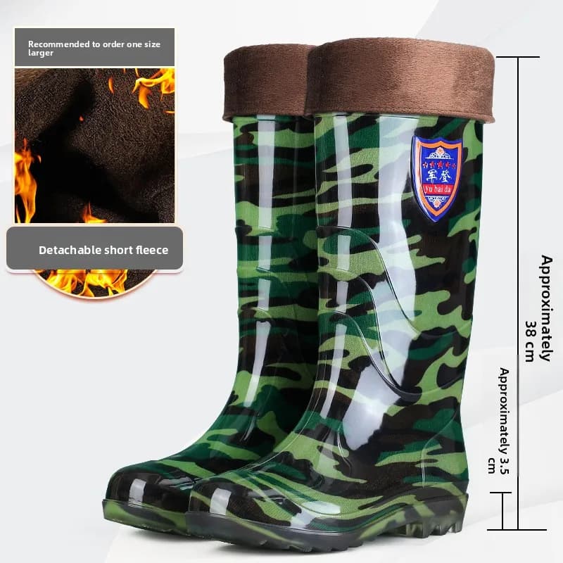 Bottes de pluie camouflage mi-hautes épaissies anti-dérapantes pour homme - Travail extérieur