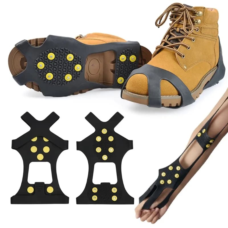Crampons 10 pointes antidérapants neige glace randonnée pêche hiver sécurité chaussures bottes